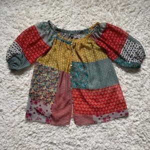 Zara Women’s Patchwork Style Button Down. Shell Buttons. NWOT. Size Sml. SPRING